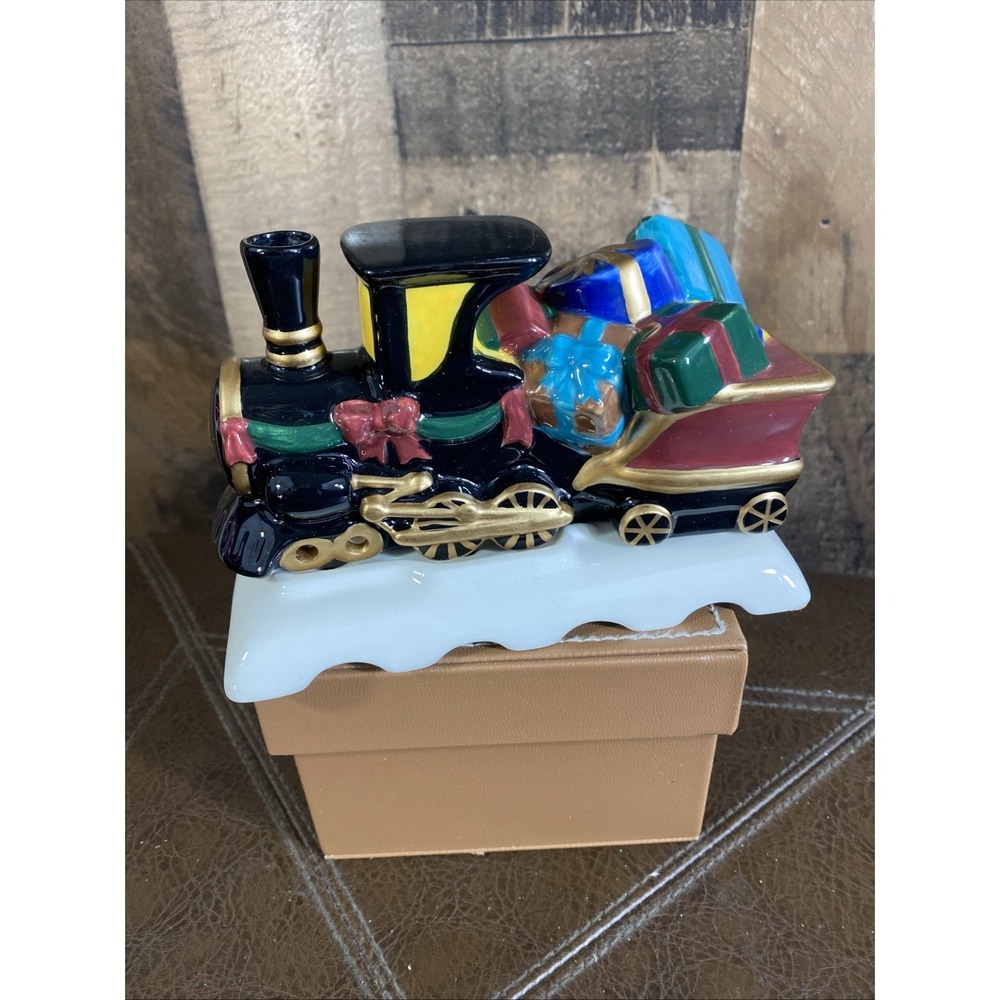 Claire Burke Ceramic Incense Burner Christmas Train W/ Presents 5 1/2" Vtg 1999